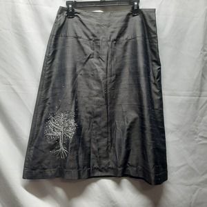 Koret Slate Gray silky feel nubby taffeta A-line skirt silver tree & sequin Md.